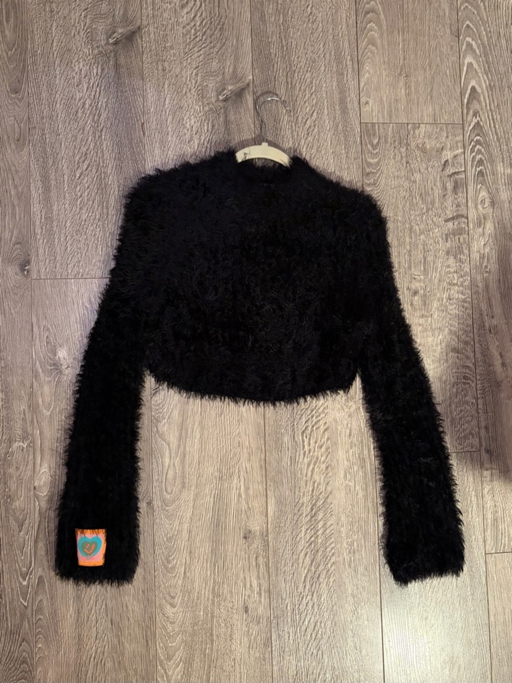 UNIF Black Fuzzy Cropped Sweater